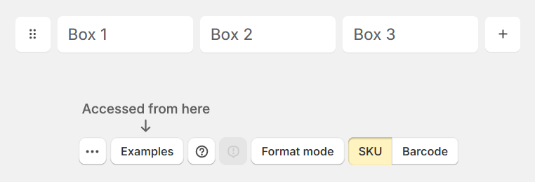 Examples button on the Update page in SKU Manager