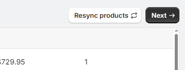 Update page in SKU Manager showing the Resync products button in the top right