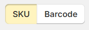 Toggle for choosing whether the Update page applies changes to SKU values or barcode values.
